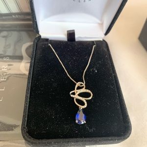 Genuine Sapphire/Diamond Sterling Silver Necklace